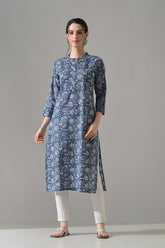 Blue Floral Printed Kurta