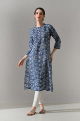 Blue Floral Printed Kurta