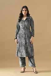Winter Black Printed Ethnic Motifs Woven Kurta Set