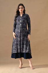 Winter Blue Printed Inner Shrug Set