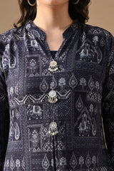 Winter Blue Printed Inner Shrug Set