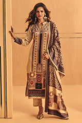Winter Fawn Printed Velvet Kurta Set