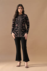 Winter Black Ethnic Motifs Woven Co-Ord Set