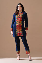 Winter Blue Embroideredred Ethnic Motifs Co-Ord Set