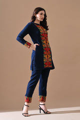 Winter Blue Embroideredred Ethnic Motifs Co-Ord Set