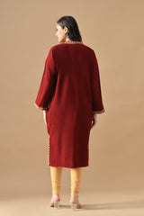 Winter Maroon Embroideredred Ethnic Motifs Woven Phiran