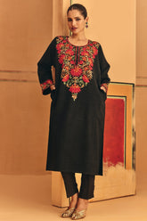 Winter Grey Embroideredred Ethnic Motifs Woven Phiran