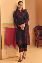 Winter Black Printed Ethnic Motifs Woven Kurta Set
