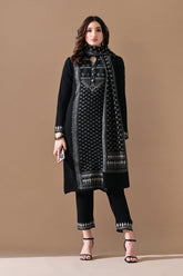 Winter Black Printed Ethnic Motifs Woven Kurta Set