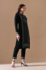 Winter Black Printed Ethnic Motifs Woven Kurta Set