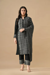 Winter Black Printed Ethnic Motifs Woven Kurta Set