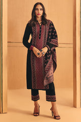 Winter Black Printed Ethnic Motifs Woven Kurta Set