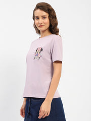 Madame Disney Mickey Mouse Printed Regular Mauve T-Shirt