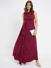 Madame Wine Shimmer Detailing Ruffle Hem Dress