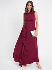 Madame Wine Shimmer Detailing Ruffle Hem Dress