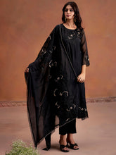 Black Patchwork Embroidered Festive Anarkali Kurta Set With Dupatta