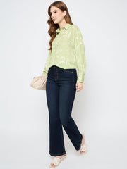 Madame Floral Print Green Shirt