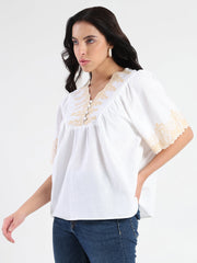 Madame Ladies Western Top H/S M5S18766 1 Off White