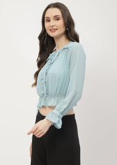 Madame Poet Sleeve Mint Blue Ruffle Top