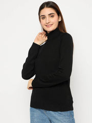Madame Turtle Neck Ribbed Cuff Black Sweater