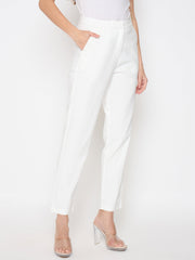 Madame Alex Waist Belt Detail Solid White Trousers