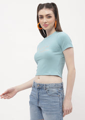 Madame Typography Powder Blue Crop T-Shirt