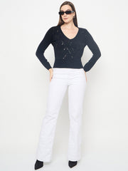 Madame Embellished Black Crop Sweater