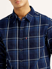 Men'S Checkered Navy Slim Fit Shirt - Goyalsons ShopMax
