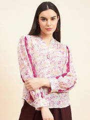 Gipsy Women Printed Lace Georgette Pink Top