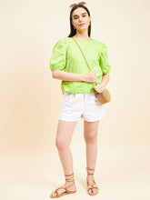 Gipsy Women Solid Cotton Neon Green Top