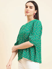 Gipsy Women Printed Printed Rayon Green Top
