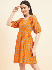 Gipsy Women Printed Printed Midi Rayon Orange Dress