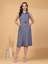 Gipsy Indigo Cotton A Line Dress With Belt