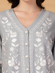 Gipsy Ice Blue Embroidered Cotton Top With Pants