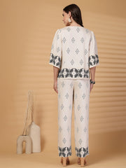 Gipsy White Printed Rayon Top With Pants