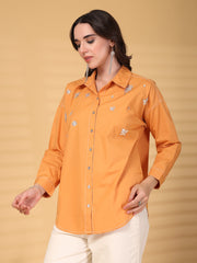 Gipsy Orange Rhinestone Embellished Cotton Shirt