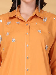 Gipsy Orange Rhinestone Embellished Cotton Shirt