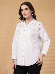 Gipsy White Rhinestone Embellished Cotton Shirt