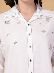 Gipsy White Rhinestone Embellished Cotton Shirt