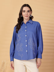 Gipsy Cobalt Blue Embroidered Linen Shirt