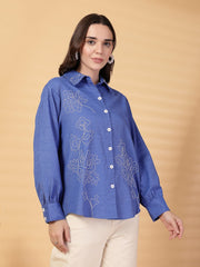 Gipsy Cobalt Blue Embroidered Linen Shirt