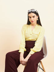 Gipsy Women Solid Lace Georgette Yellow Tunic