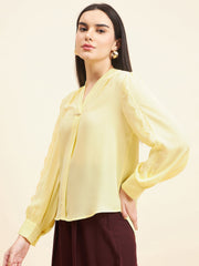 Gipsy Women Solid Lace Georgette Yellow Tunic