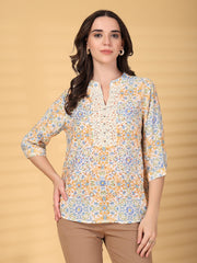 Gipsy Orange Floral Hotfixing Lace Detailing Chiffon Tunic