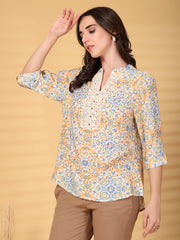 Gipsy Orange Floral Hotfixing Lace Detailing Chiffon Tunic