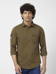 Spykar Mens Casual Shirt F/S Mshsos2Bc050 Forest Green