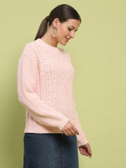 Madame Cable Knit Full Sleeve Peach Sweater