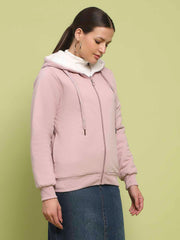 Madame Metal Detailed Zipper Lilac Hooded Sweatshirt