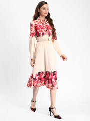 Madame Floral Printed Button Down Shirt A-Line Dress