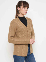 Madame Camel Cable Knit Acrylic Cardigan